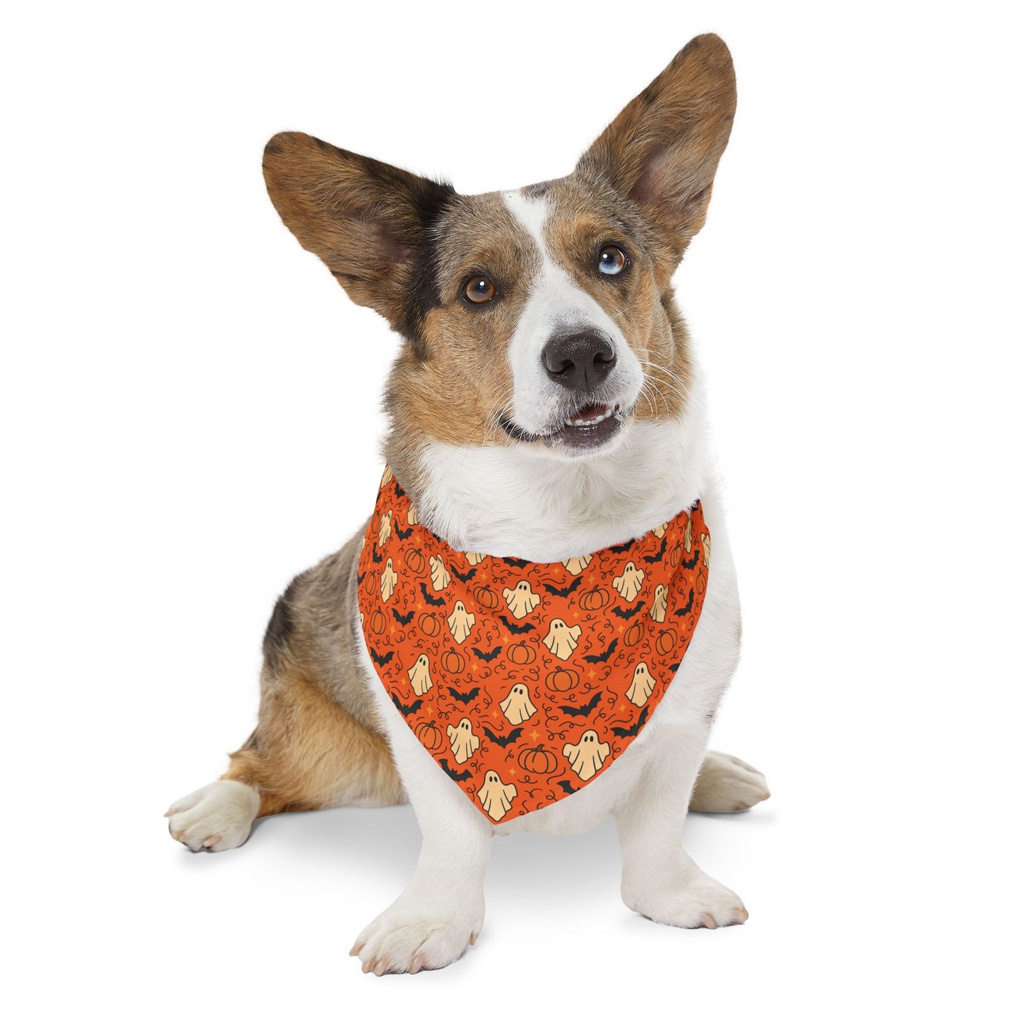 Pumpkin, Bats and Ghosts Pet Bandana Collar | Fall Dog Accessory for Halloween, Cute Pet Gift, Dog Costume, Pet Fashion, Seasonal Bandana