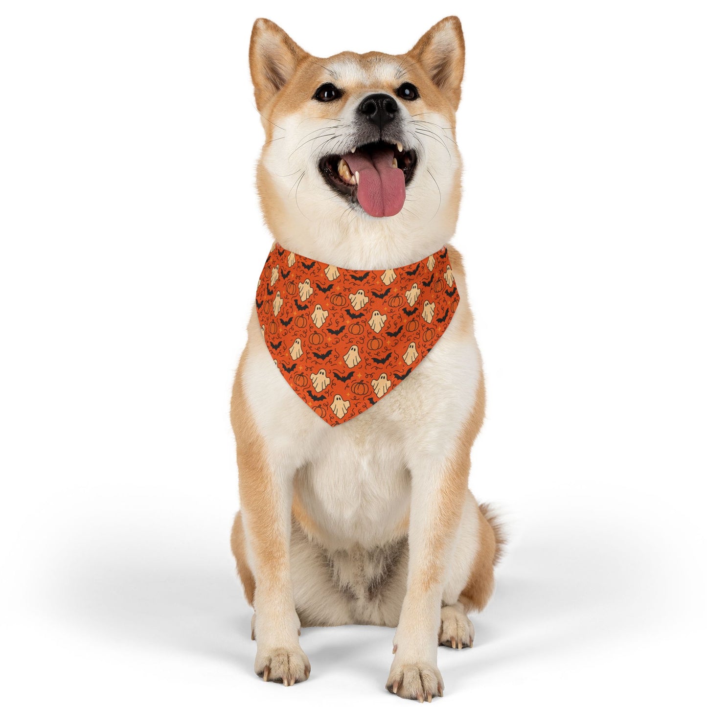 Pumpkin, Bats and Ghosts Pet Bandana Collar | Fall Dog Accessory for Halloween, Cute Pet Gift, Dog Costume, Pet Fashion, Seasonal Bandana