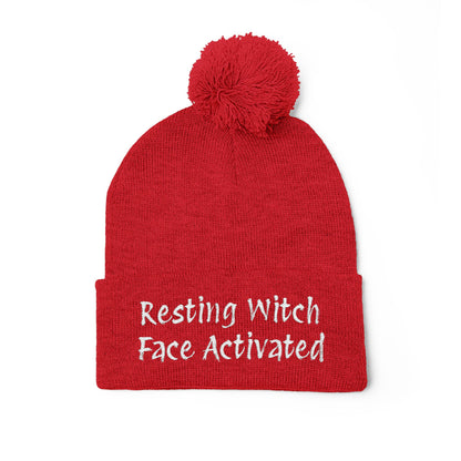 Resting Witch Face Activated Pom-Pom Knit Cap