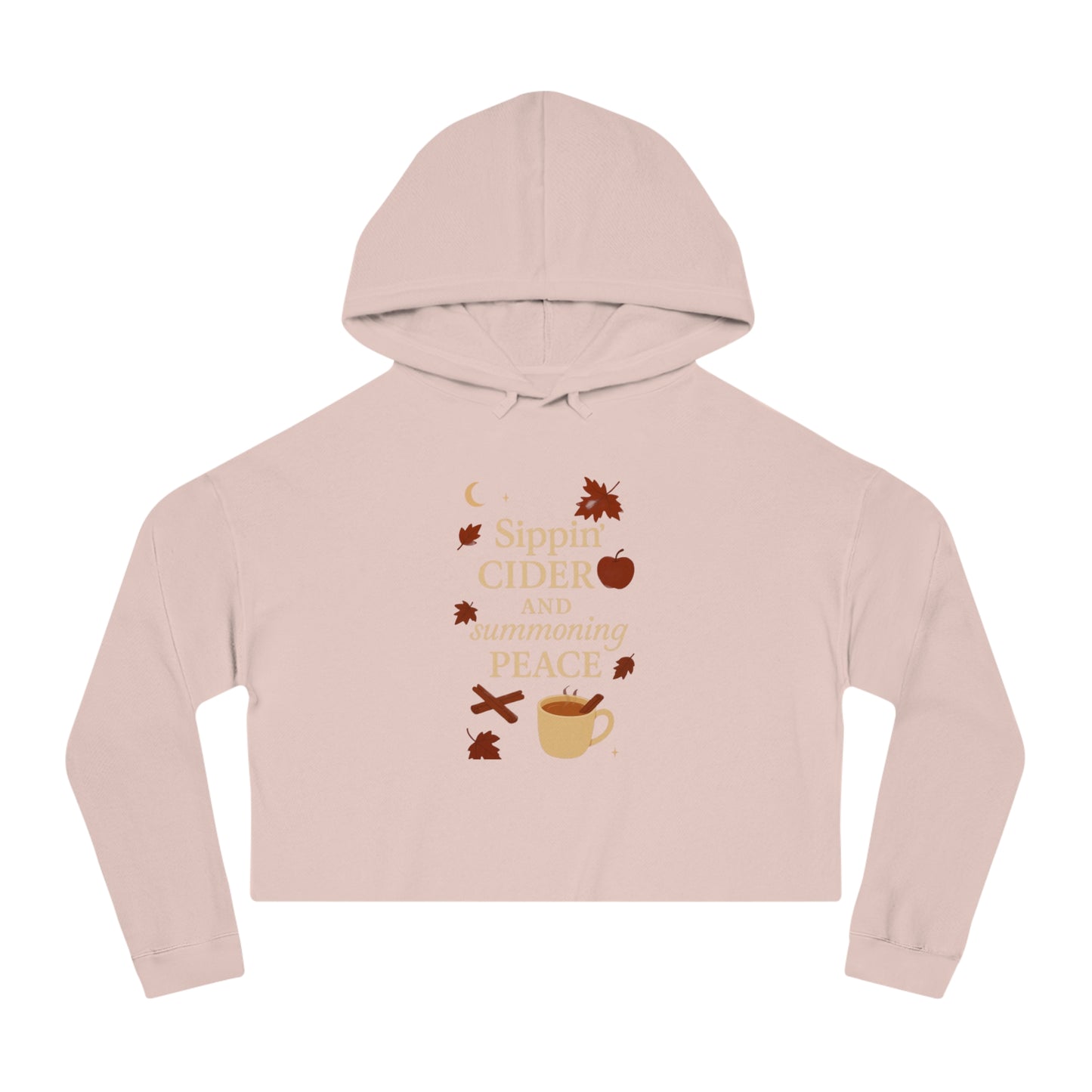 Cozy Autumn Cropped Hoodie - Sippin' Cider and Summoning Peace