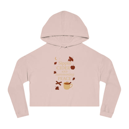 Cozy Autumn Cropped Hoodie - Sippin' Cider and Summoning Peace