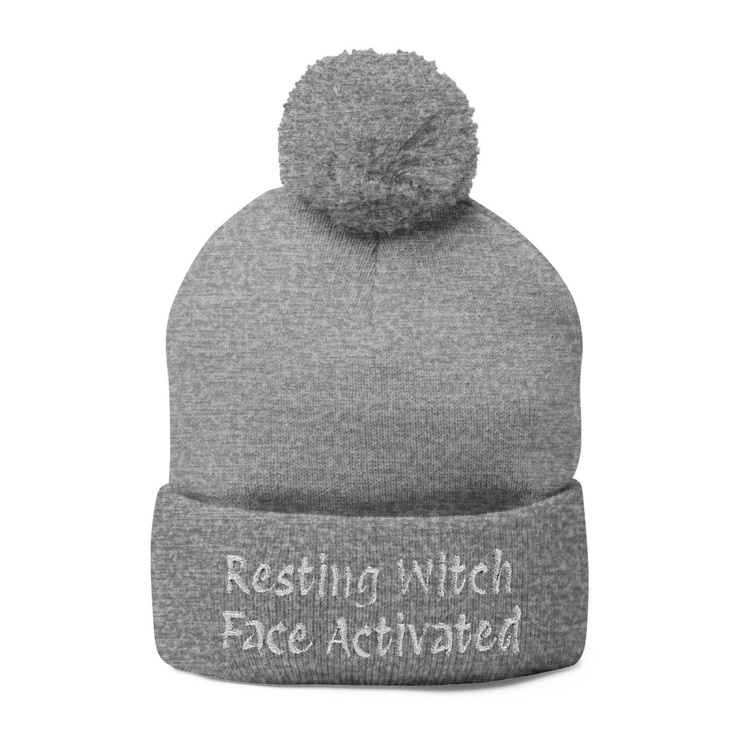 Resting Witch Face Activated Pom-Pom Knit Cap