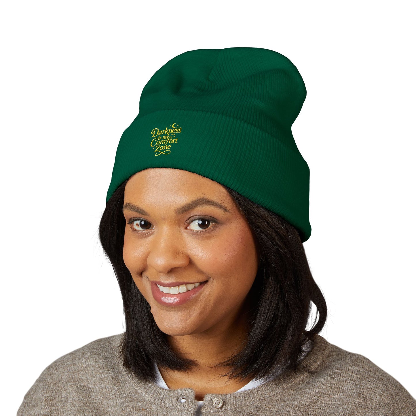 Darkness Cozy Embroidered Cuffed Beanie, Unisex Knit Beanie