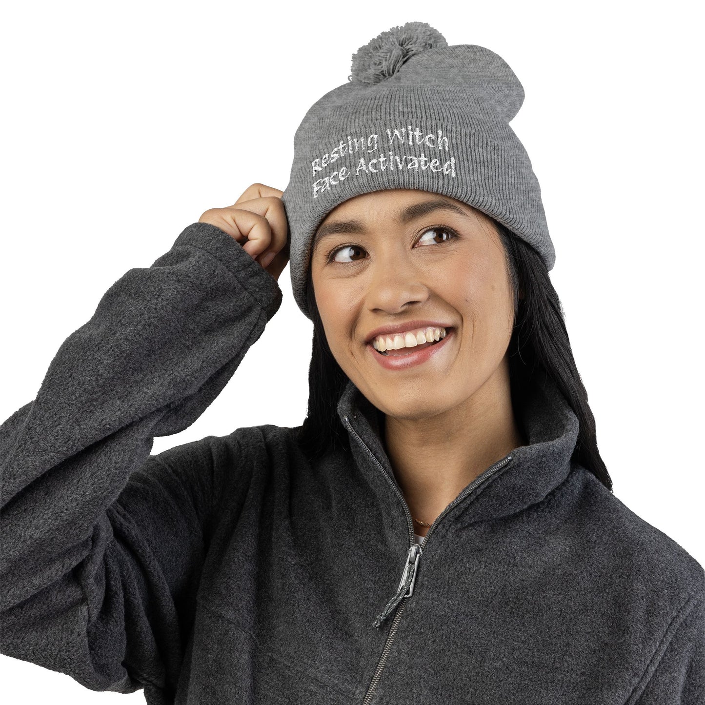 Resting Witch Face Activated Pom-Pom Knit Cap