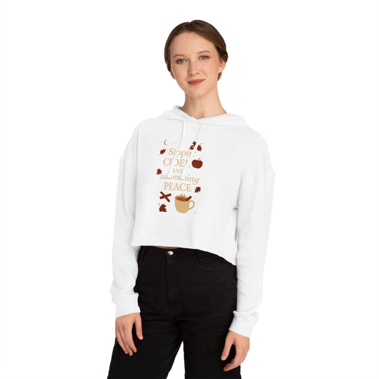 Cozy Autumn Cropped Hoodie - Sippin' Cider and Summoning Peace