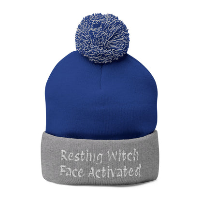 Resting Witch Face Activated Pom-Pom Knit Cap