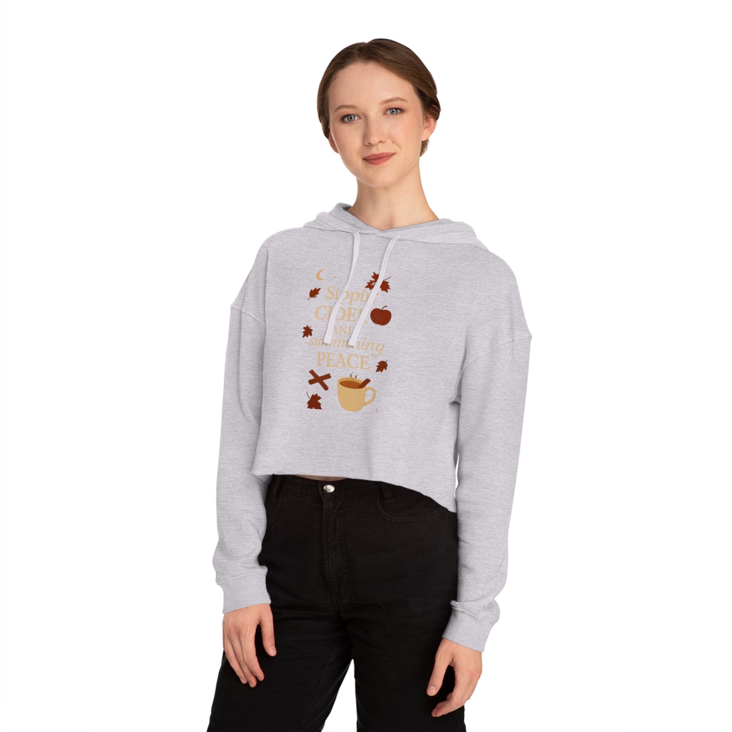 Cozy Autumn Cropped Hoodie - Sippin' Cider and Summoning Peace