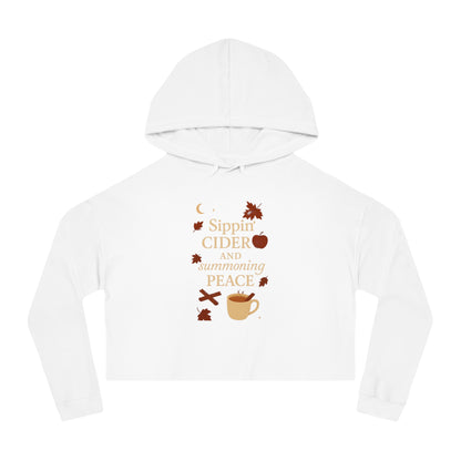 Cozy Autumn Cropped Hoodie - Sippin' Cider and Summoning Peace