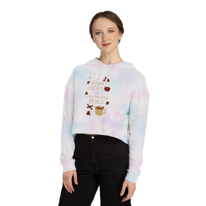 Cozy Autumn Cropped Hoodie - Sippin' Cider and Summoning Peace