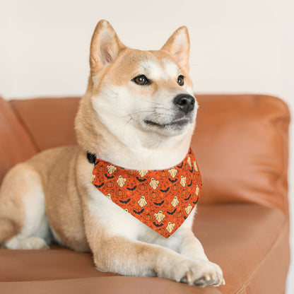Pumpkin, Bats and Ghosts Pet Bandana Collar | Fall Dog Accessory for Halloween, Cute Pet Gift, Dog Costume, Pet Fashion, Seasonal Bandana