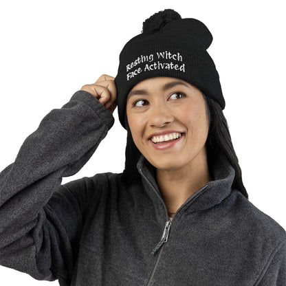 Resting Witch Face Activated Pom-Pom Knit Cap