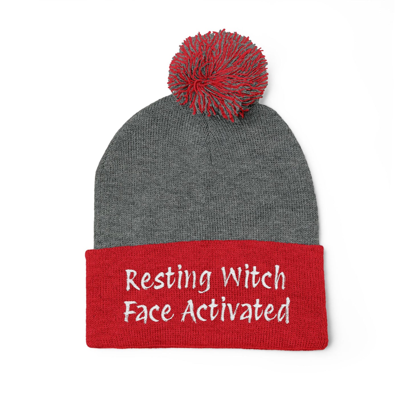 Resting Witch Face Activated Pom-Pom Knit Cap