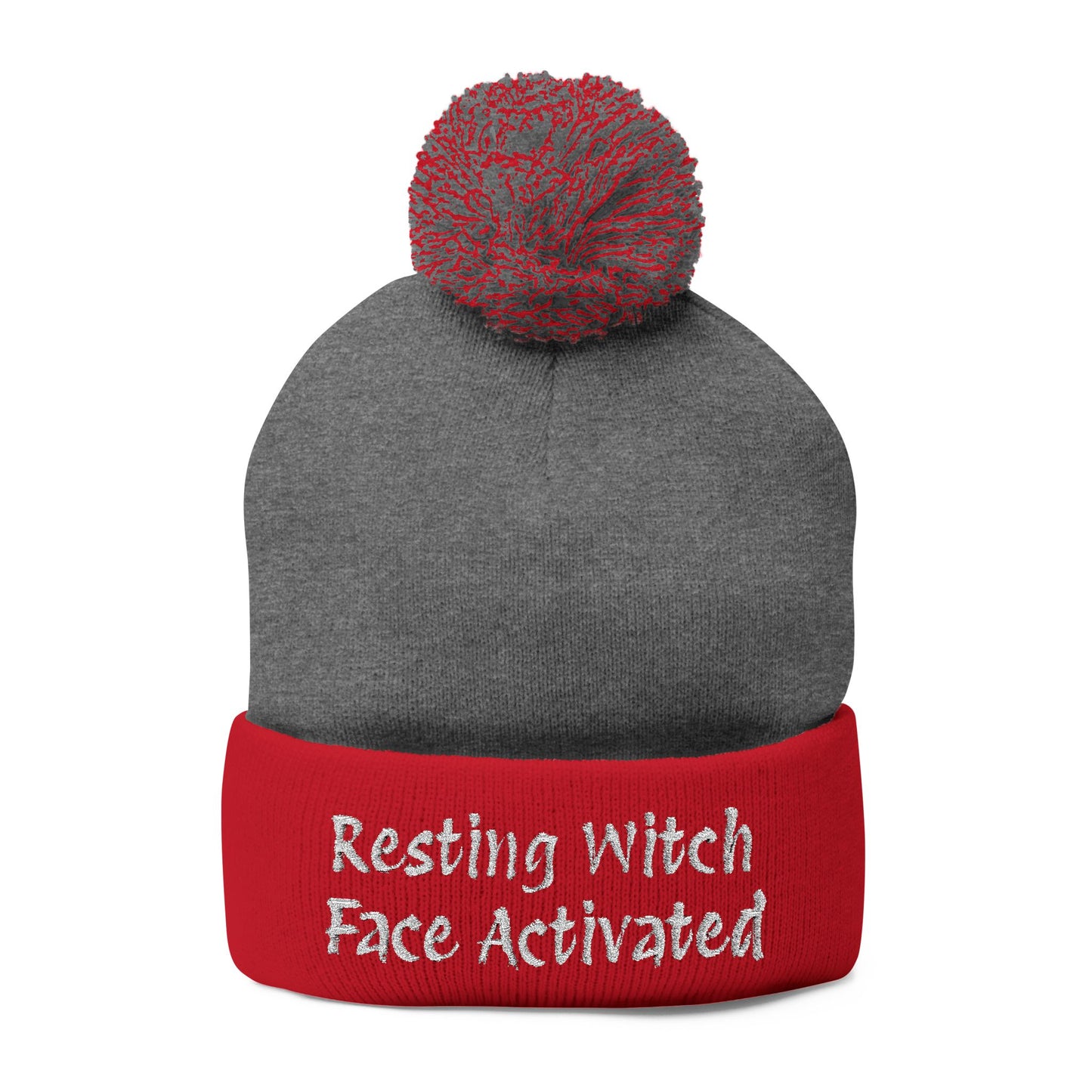 Resting Witch Face Activated Pom-Pom Knit Cap