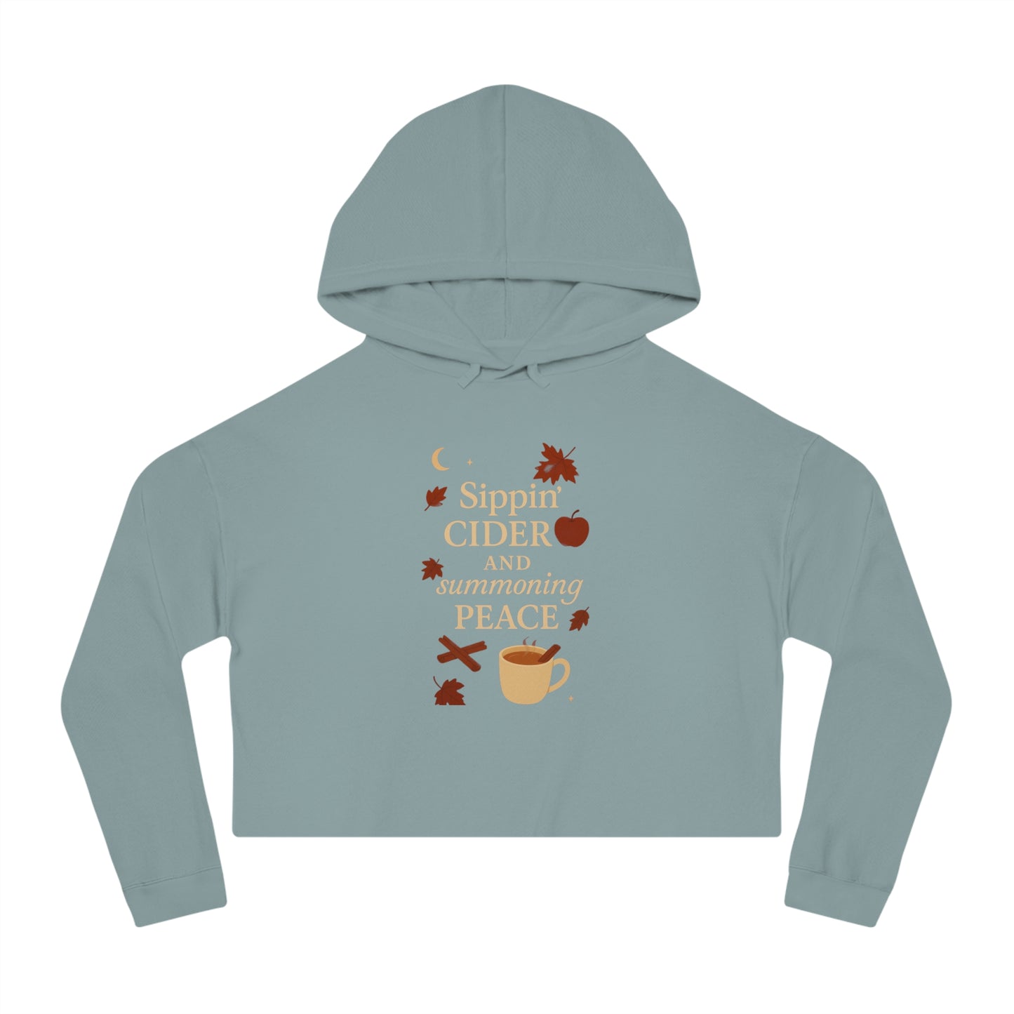 Cozy Autumn Cropped Hoodie - Sippin' Cider and Summoning Peace