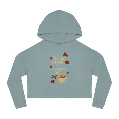 Cozy Autumn Cropped Hoodie - Sippin' Cider and Summoning Peace