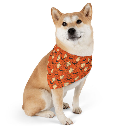 Pumpkin, Bats and Ghosts Pet Bandana Collar | Fall Dog Accessory for Halloween, Cute Pet Gift, Dog Costume, Pet Fashion, Seasonal Bandana