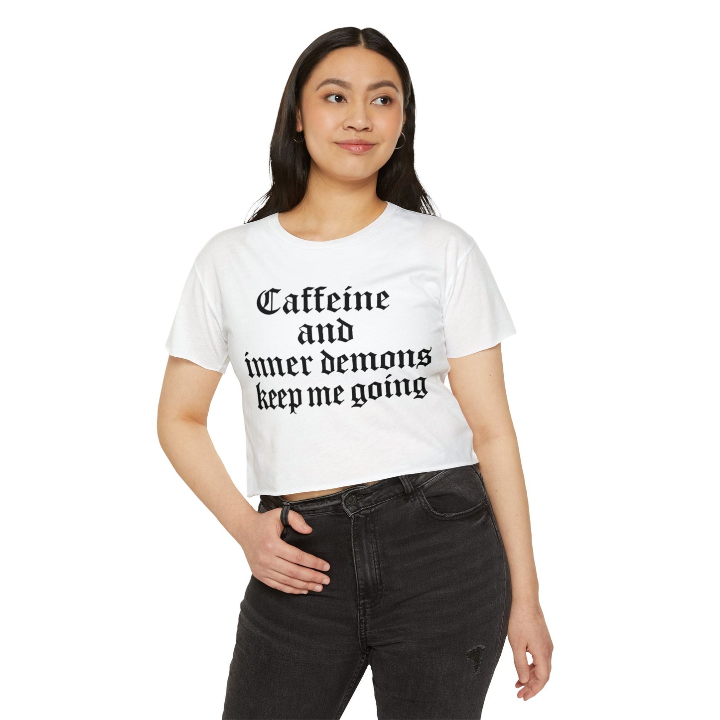 Caffeine and Inner Demons Crop Top -Boho Shirt