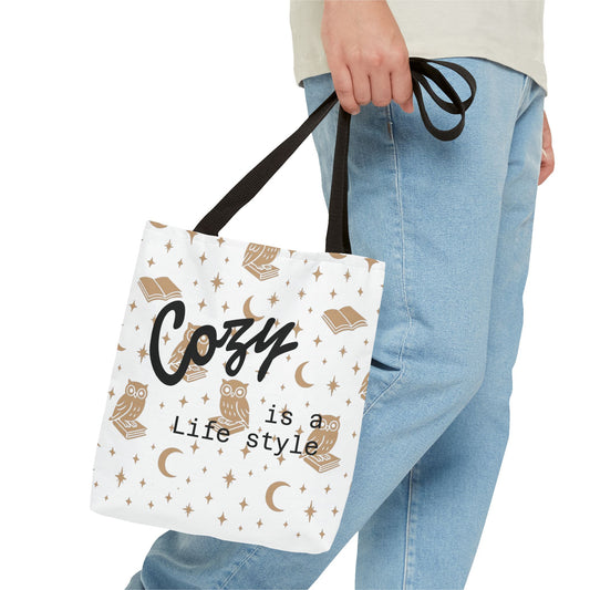 Cozy Is My Lifestyle Owl Print Tote Bag