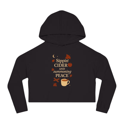 Cozy Autumn Cropped Hoodie - Sippin' Cider and Summoning Peace